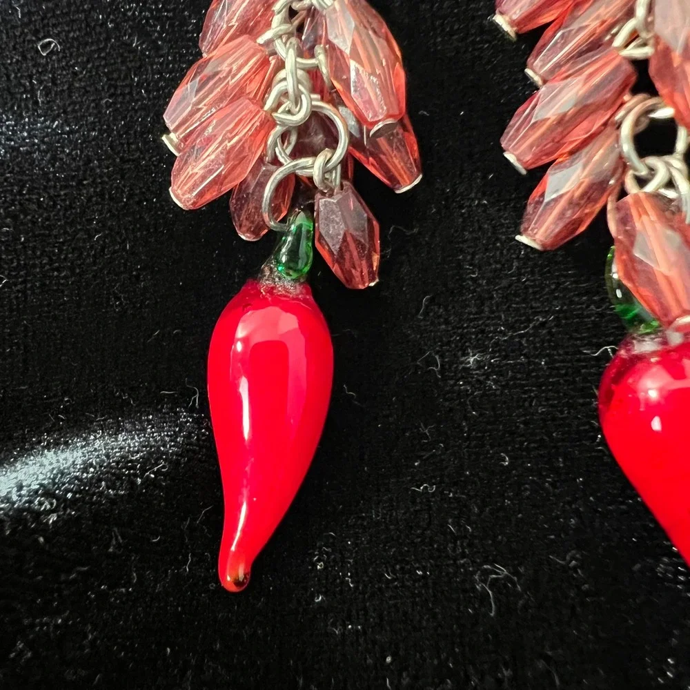 Chili Pepper Drop Earrings Glass Texas Rodeo Cowboy Western Artsy Unique NEW